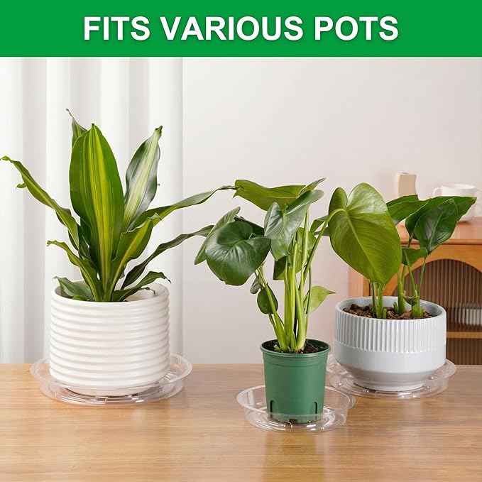 CATIFLIN 24 Pack Clear Plant Saucers - 8, 10, 12 Inch Plastic Plant Trays for Pots, Flower Pot Saucers, Indoor & Outdoor Planter Drip Tray for Water Drainage & Protection