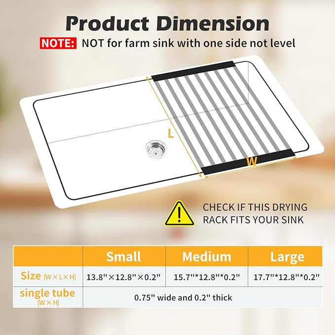 17.7"*12.8" Foldable Dish Drying Rack Thickened & Widened Over Sink Dish Drying Rack High-Temperature Resistant Removable Sink Storage Rack 304 Stainless Steel Drainer for Kitchen and Rv sink