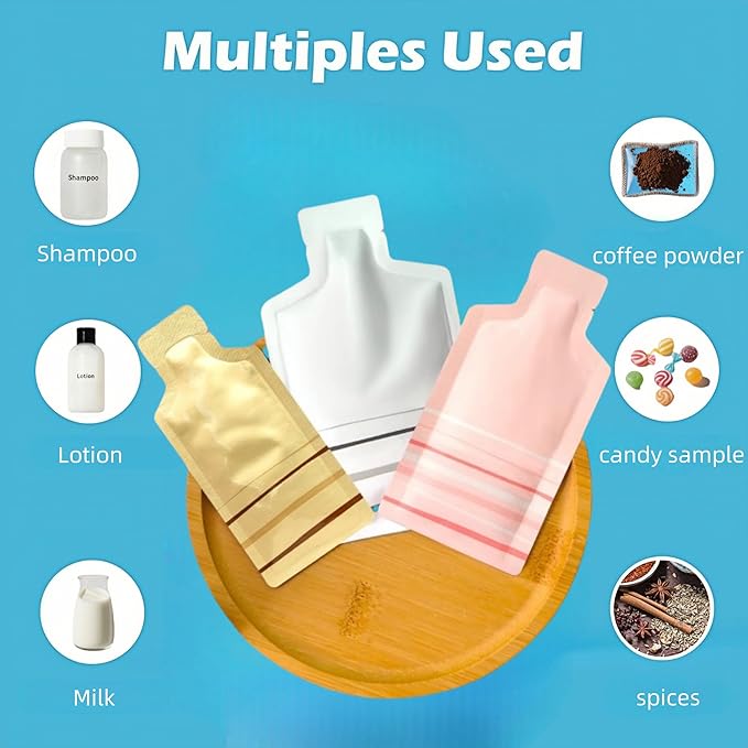 PABCK 100 Pcs Disposable Open Up Mylar Storage Bags Cosmetic Shampoo Liquid Containers Sample Pouch Heat Seal Foil Bag Travel Use Packets for Toiletries Skincare Lotion (Pink, 1.97x4.33 inch)