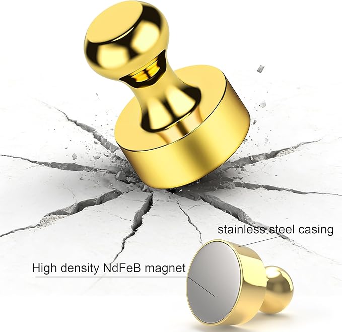 Metallic Magnets, Refrigerator Magnets, 48 Pack Gold Magnetic Push Pins, Strong Fridge Magnets, Multi-use Whiteboard Magnets Perfect for Kitchen Office Classroom