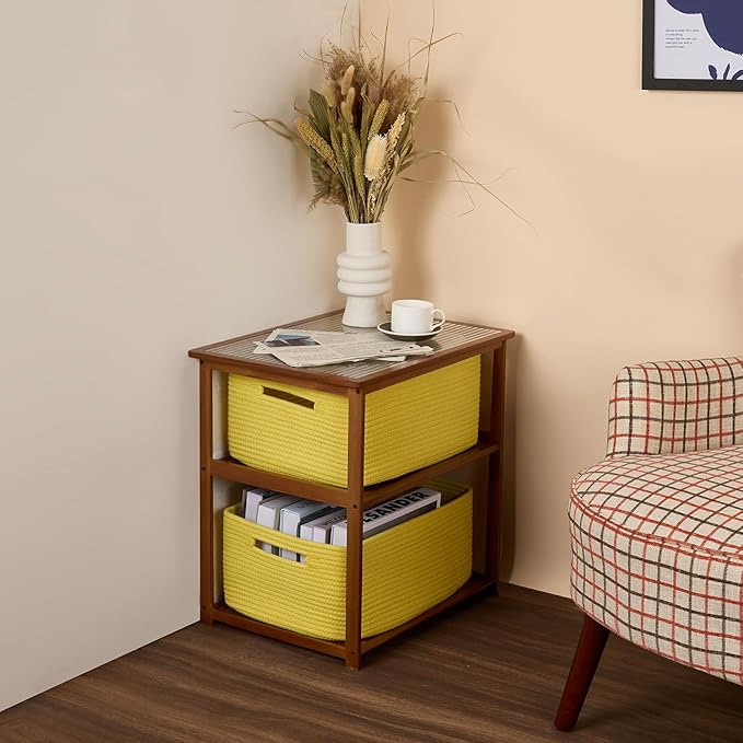 MiniArk Large Storage Baskets for Shelves, Closet Organizer Bins for Clothes, Blanket, Towels, Baby Nursery, Toy Box, Woven Rope Baskets, 17 x 13 x 7.5”, 2 Packs Yellow