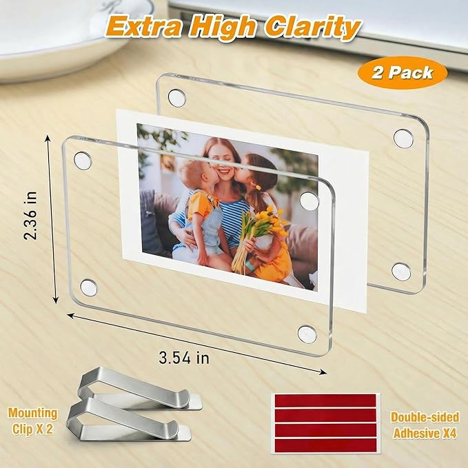SUNEZLGO 2 Pack Car Visor Picture Holder, Crystal Clear Acrylic Picture Frames for Car Sun Visor, Car Accessories, Easy Install Universal Fit, Personalized Gift for Family Photos, Gifts for Boyfriend