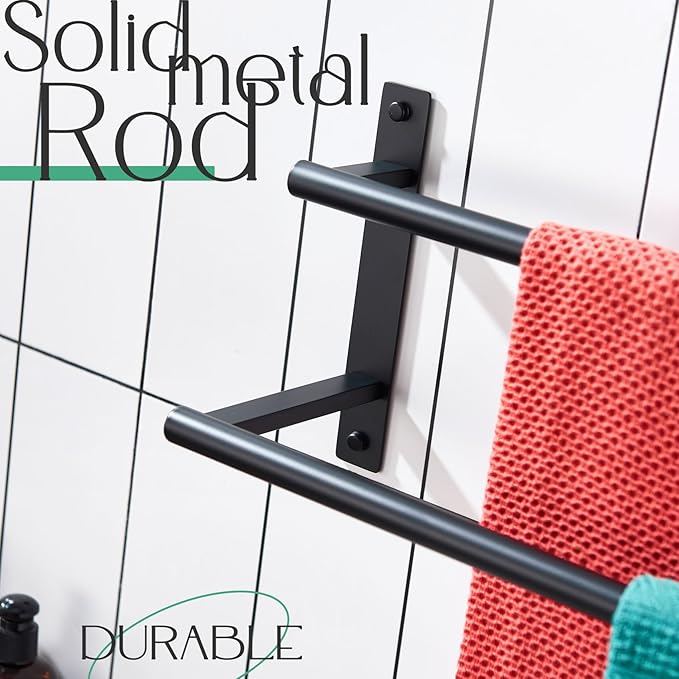 KOKOSIRI 20 Inch Double Towel Bar Bath Towel Racks Bathroom Towel Holder Towel Storage Towel Shelf Wall Mounted Stainless Steel Matte Black B5010BK-L20