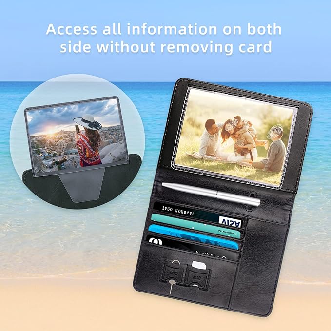 WALNEW Passport Holder for Travel, RFID Passport Cover Wallet for Women Men, PU Leather Passport Book Case with Pen Holder and Clear Photo Slot, Black