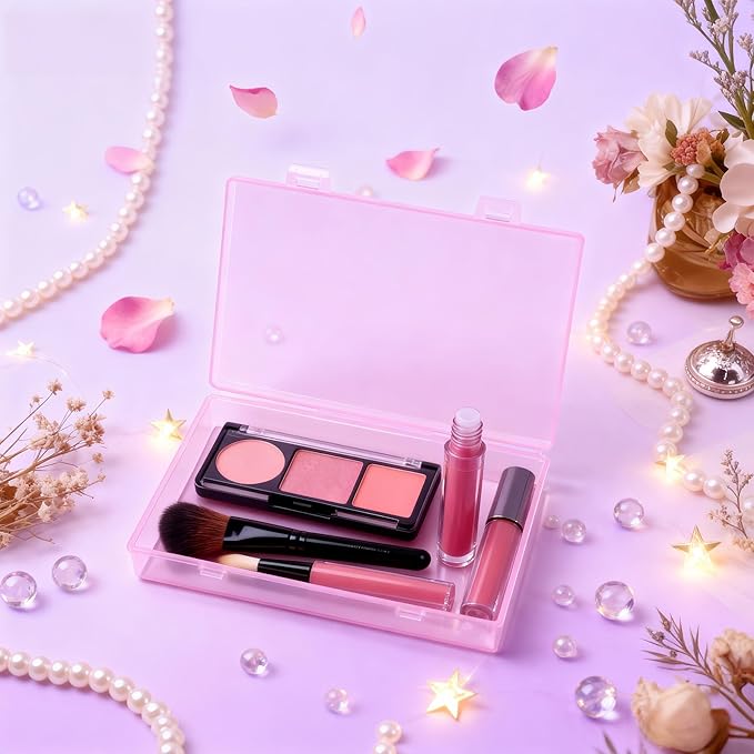 LJY 6 Pieces Rectangular Empty Mini Plastic Organizer Storage Box Containers with Hinged Lids (7.1 x 4.3 x 1.2 inch, Pink)