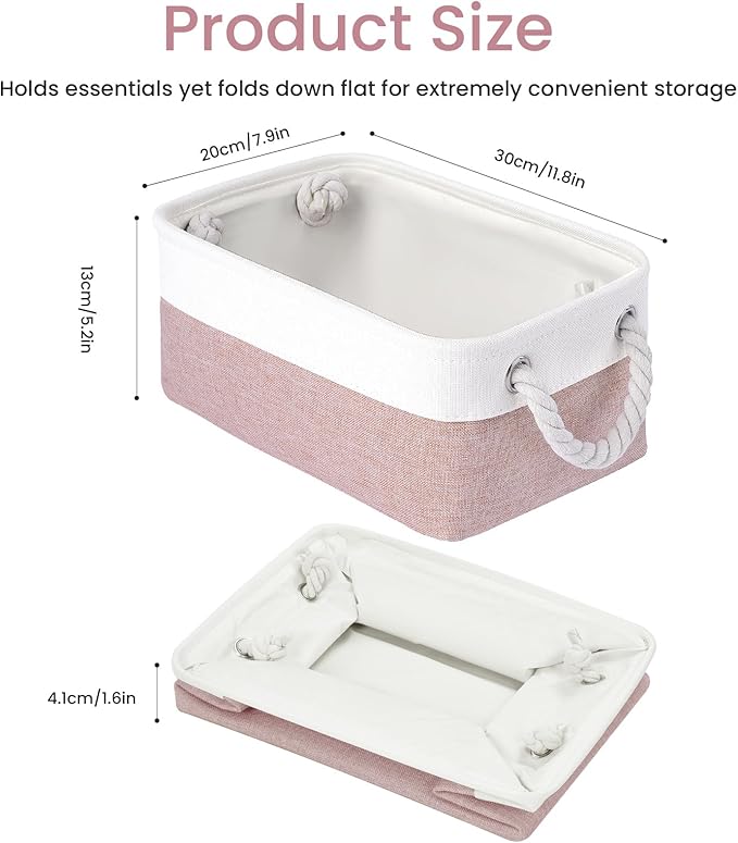 VQRTEXA Storage Baskets for Shelves 11.8x7.9x5.2 Inch, Foldable Fabric Storage Bins with Handles, Small Storage Baskets for Organizing Closet, Bathroom, Office, Home Organization (6-Pack, White&Pink)