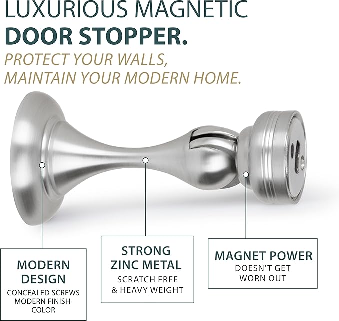 MEGA HANDLES Magnetic Door Stopper, Scratch Free Magnetic Door Catch for Wall, Elegant Magnet Door Stopper for Bottom of The Door - Satin Nickel (1 Pack)