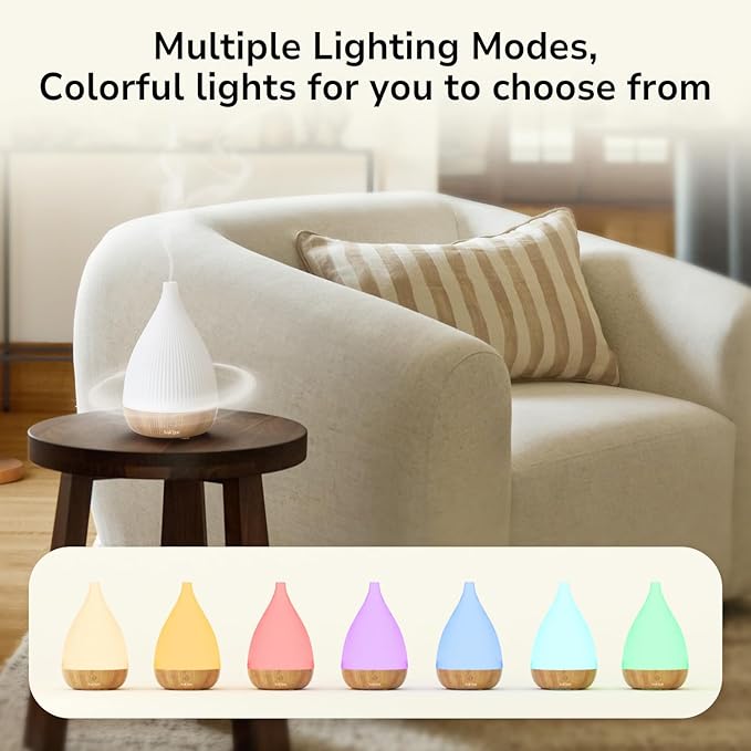 Ultrasonic Essential Oil Diffuser, Home Fragrance Aroma Diffuser with Auto Shut-Off, 8-Color Night Light & Ultra-Quiet Operation, BPA-Free Portable Aromatherapy Humidifier for Home (Light)