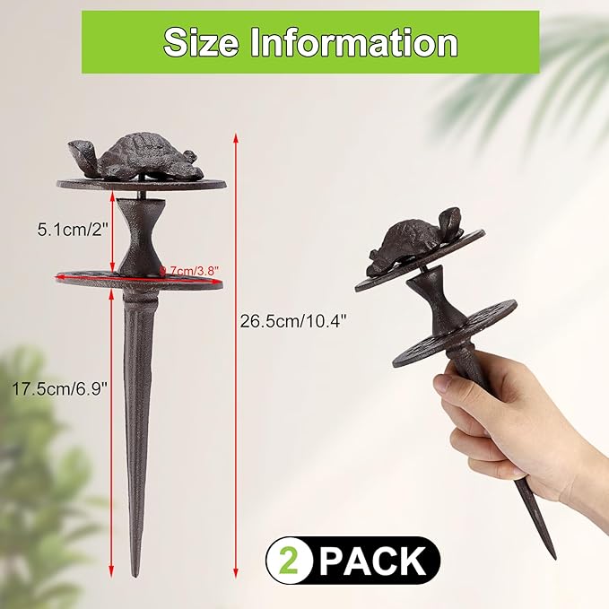 OwnMy Set of 2 Cast Iron Garden Hose Guide Stakes Heavy Duty, Decorative Garden Hose Guide Spikes for Lawn Yard Outside Plants Protection - Keeping Hoses Away from Flower Beds, Turtle Pattern