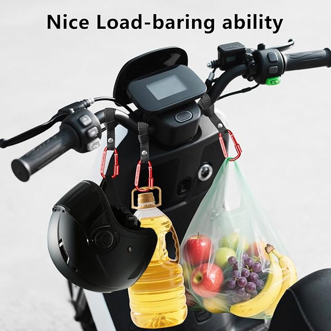 Stroller Hooks for Bags with Locking Stroller Carabiner Clip – Heavy-Duty Hooks for Diaper Bags, Groceries, Backpacks on Strollers, Bikes & Shopping Carts (Red, 2 Pieces)