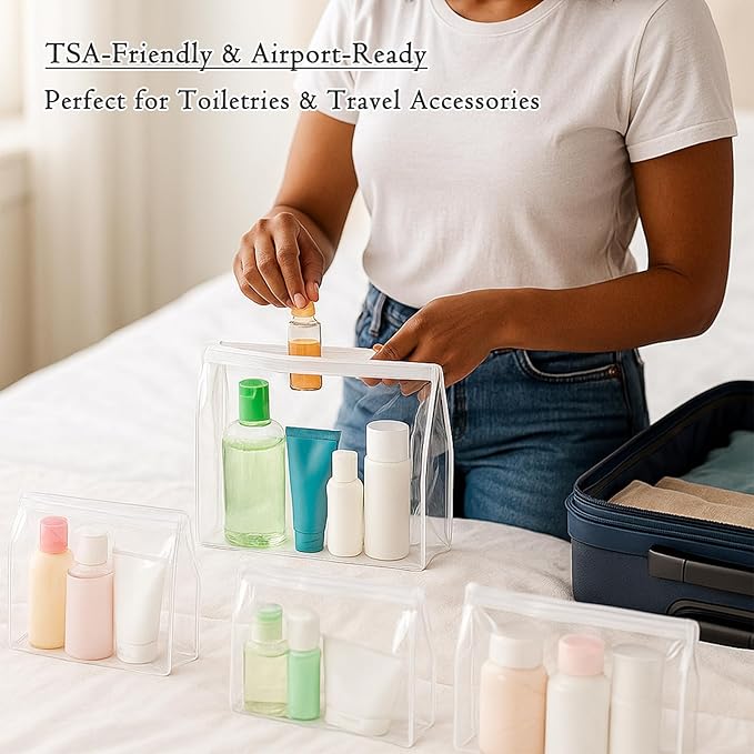 30 Pack Clear Makeup Bag Organizer Cosmetic Zipper Pouch TSA Approved Small Travel Pouches for Toiletries Transparent EVA Reusable Water-resistant Plastic Clear Gift Bags Bulk, 11” x 8” x 2.8”