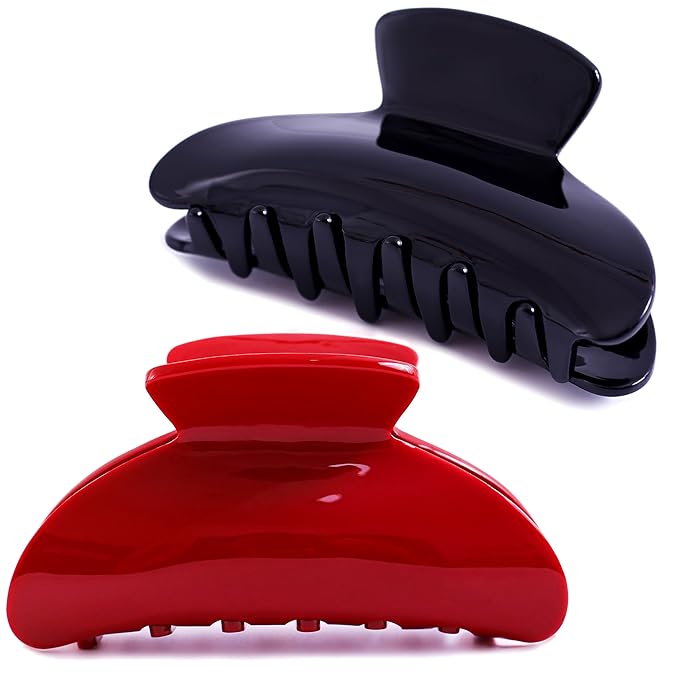 Big Claw Hair Clips for Women Hair Jaw Clips Large Hair Claw Clamps Acetate Hair Clip 2 Pack,Black/Red