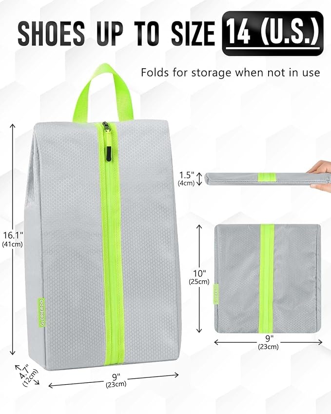 Smell Proof Shoe Bags for Travel - Soccer Cleat Bag Smell Proof with Active Carbon Fabric | Odor-Absorbing Water-Resistant Track Shoe bags for Sports (Grey, UP TO US14)
