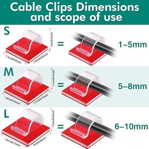 Namalu 240 Pcs Cable Clips Outdoor Wire Clip Adhesive Cable Hook Cord Organizer Holder R Shape Christmas Light Clip for Desk Wall Cable Management String Lights Fairy Light Decoration(Clear, Small)