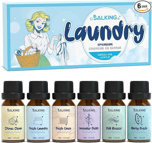 SALKING Laundry Collection Essential Oils Set, Pure Essential Oil for Diffuser, Clean Aromatherapy Fragrance Oil Gift Set, Use with Wool Dryer Balls, Citrus Clean, Lavender Fields, Still Breeze
