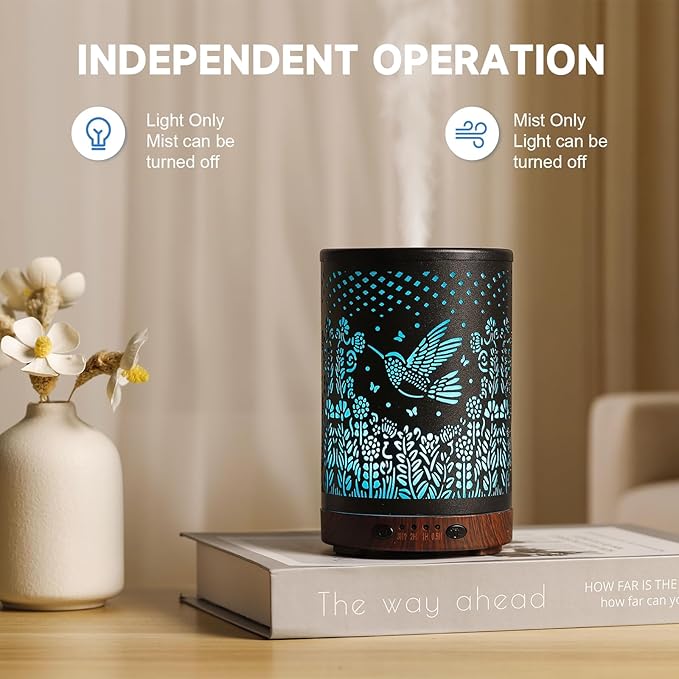 Essential Oil Diffuser 120ML Metal Aromatherapy Diffuser, Cool Mist Humidifier with Auto Shut-Off Protection 7 Color Lights for Home Office Spa (Bird)