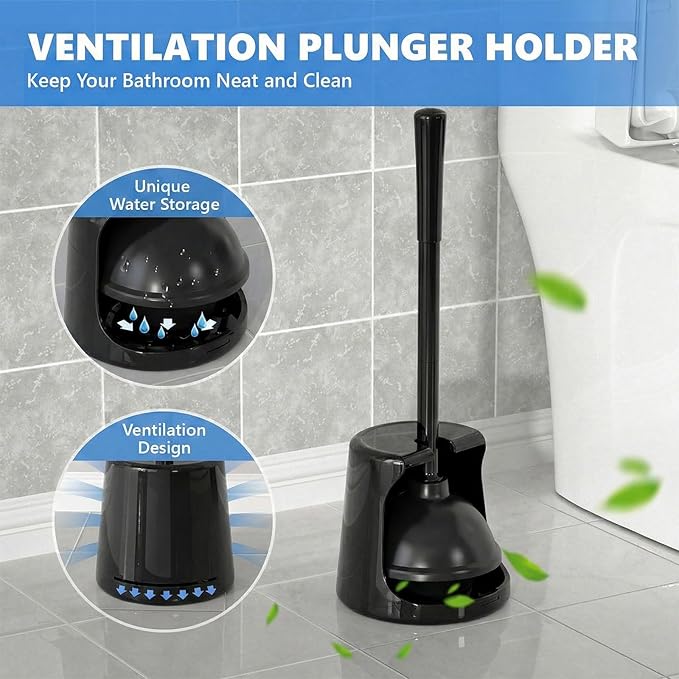 Toilet Plunger with Holder, Plungers for Bathroom Heavy Duty for 5.3-inch Toilet Drain, Toilet Plunger and Holder Combo for Bathroom Cleaning (Style 1)
