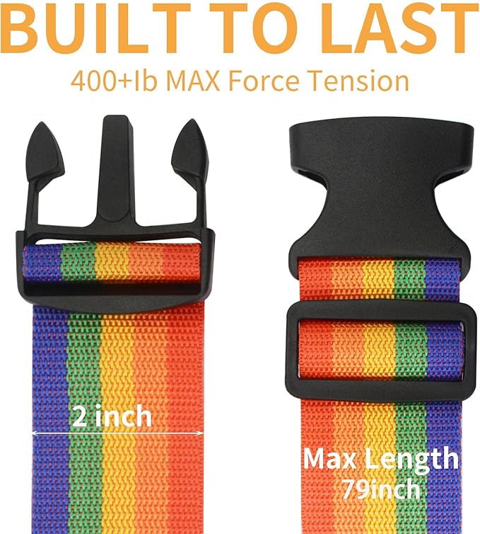 BILIONE 4 Pack Luggage Straps 79" Long Belts Keep Suitcase Secure While Traveling, TSA Approved Add a Bag Premium Accessory for Travel Bag Closure (Blue+Orange+Rose Pink+Green)