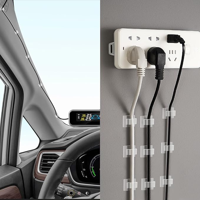 120PCS XHF Adhesive Cable Wire Clips Clear, Outdoor Christmas Light Clips, Cable Holder Staples Cable Management Wire Organizer Cord for Under Desk, Car, Wall, TV PC Ethernet Cable