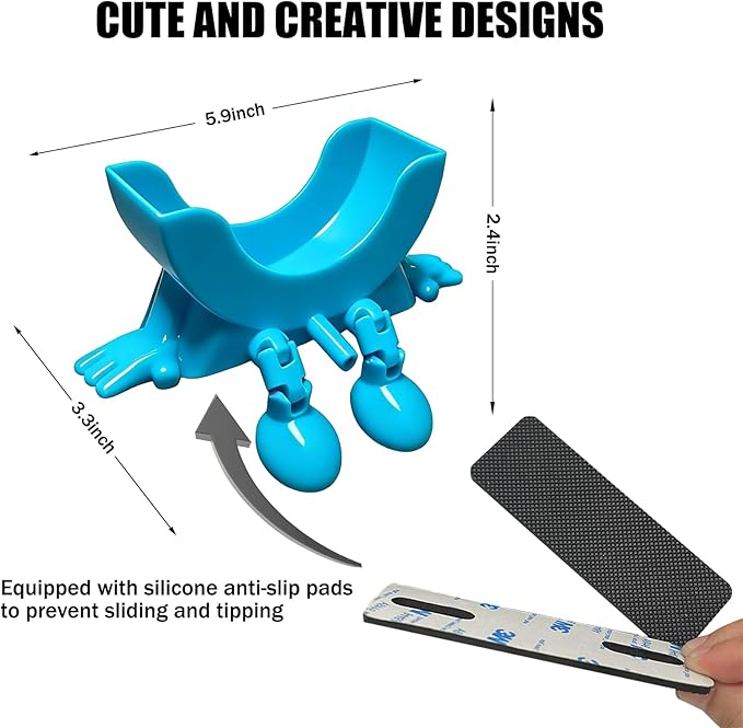Cute Hanging Sponge Holder with Drainage, 3D Printed Kitchen Funny Sponge Stand for Sink, with Non-Slip Pads, Suitable for Scrub Daddy Holder, Keeps Your Sponge Dry and Smiling (Blue)