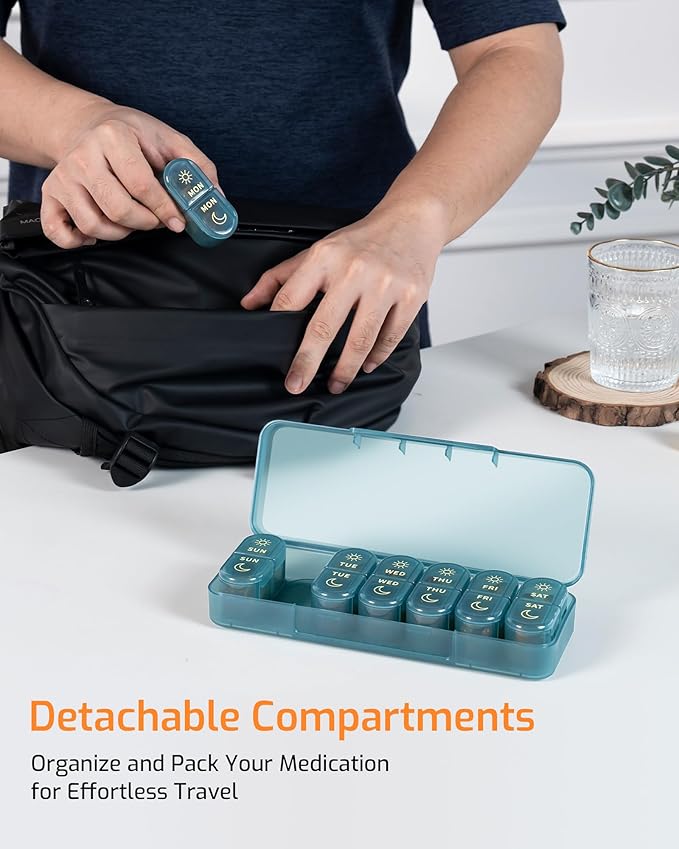 Daviky Weekly Pill Organizer 2 Times a Day, 7-Day AM PM Medicine Case, Travel-Friendly Pill Box for Fish Oils, Vitamins & Supplements