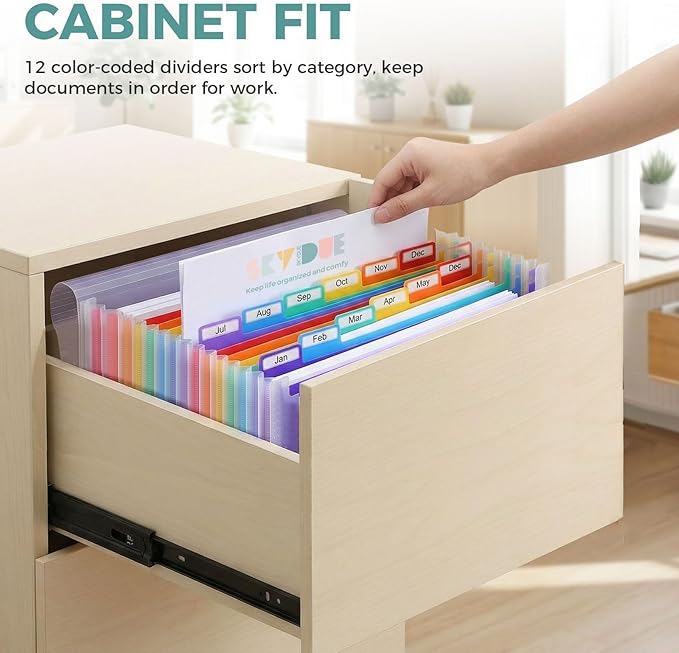 SKYDUE Accordion File Organizer, Expanding File Folder with 12 Pockets, Portable Document Paper Bill Receipt Organizer, Home School Office Supplies, Letter A4 Size Purple