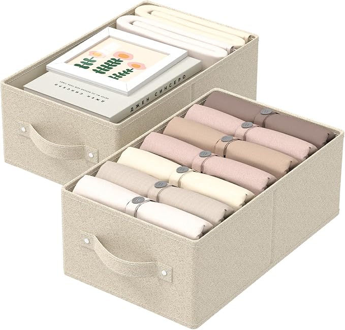 Collapsible Organizer Boxes, Fabric Storage Bins, Cube Baskets for Organizing Home, Office and Closet, Grey and Beige, 2 Pack, 16.1x9.8x6.4in