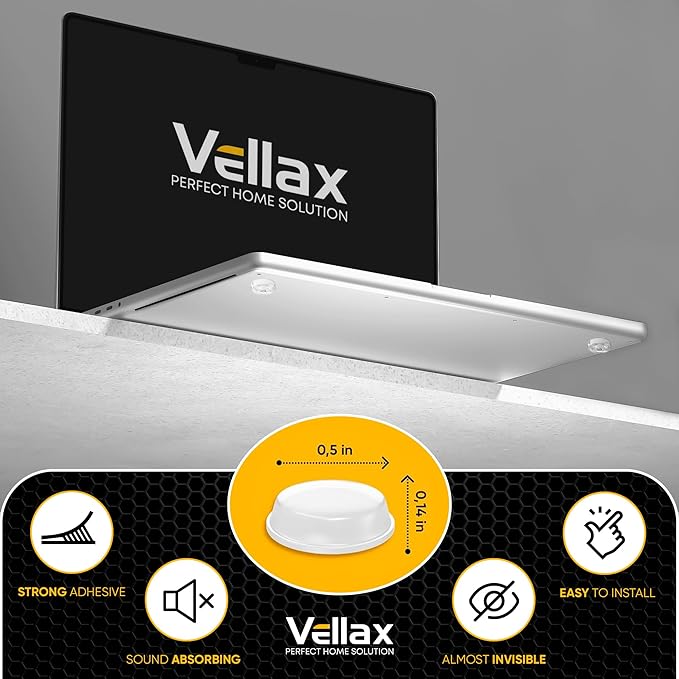 25 Clear Cabinet Door Bumpers - 1/2” Diameter White Self Adhesive Pads, Stoppers, Rubber Bumpers for Drawers, Cupboards, Cutting Boards, Glass Tops, Picture Frames, Kitchen Furniture by Vellax