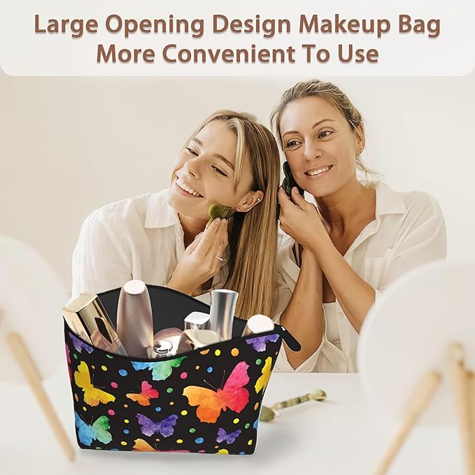 Colorful Butterflies Cosmetic Bag Dots Watercolor Makeup Bags,Travel Make up Bags for Women Girls Cute Zipper Pouch Toiletry Organizer Bag Travel Essentials