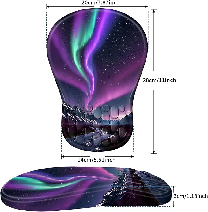 YIWEI Ergonomic Mouse Pad with Wrist Rest - Comfortable Office Mousepad with Memory Foam Wrist Support for Carpal Tunnel Relief, Mouse Pads with Non-Slip Base for Gaming and Home (Aurora)