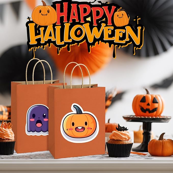 BagDream Gift Bags 8x4.25x10.5 Inches 25Pcs Orange Kraft Paper Bags with Handles, for Shopping, Retail, Merchandise, Business, Party Favor, Halloween Paper Gift Sacks