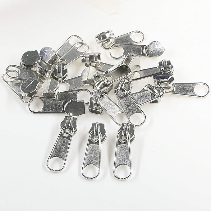 50PCS #3 Shiny Silver Pulls for Nylon Coil Zippers Metal Zipper Sliders for Jacket Luggage Purses Bags Bulk(Silver)