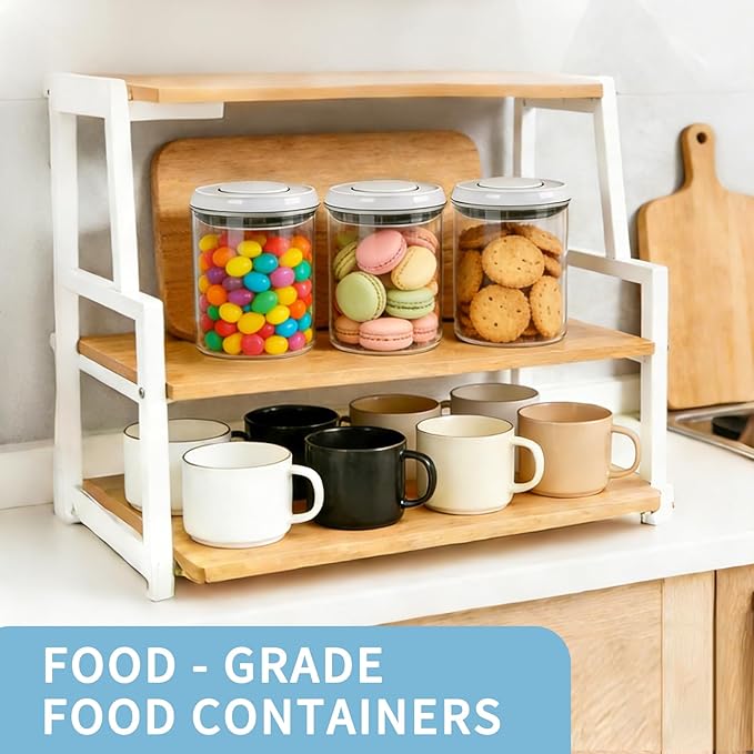Airtight Pop-Top Food Storage Container Sets with Lids, 4-Piece Round Pop Containers for Kitchen Pantry Organization, BPA-Free Stackable Kitchen Storage Containers for Cereal, Flour, Sugar (0.6, 1.7qt)*2