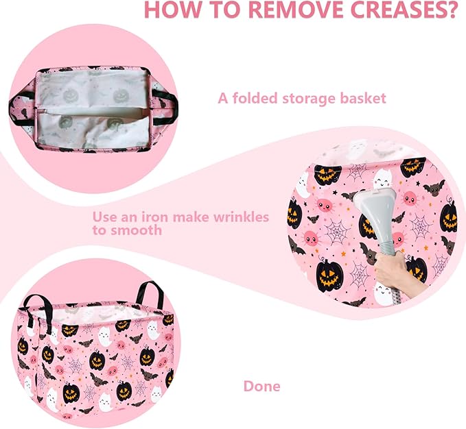 Rec Halloween Ghost Storage Basket Box Hamper Collapsible Organizer Bin Gift Shelf Baskets for Home and Kitchen Storage.