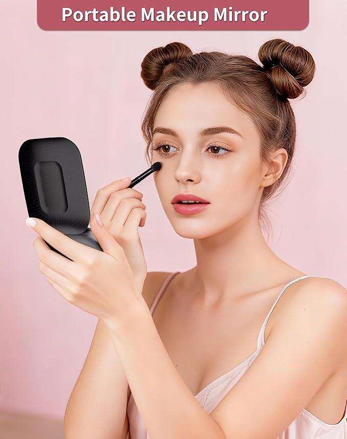 WOBSION Rechargeable 5X Magnification LED Travel Makeup Mirror,Dimmable Portable Compact Mirror for Pocket,Purses and Handbag,Gift,Black