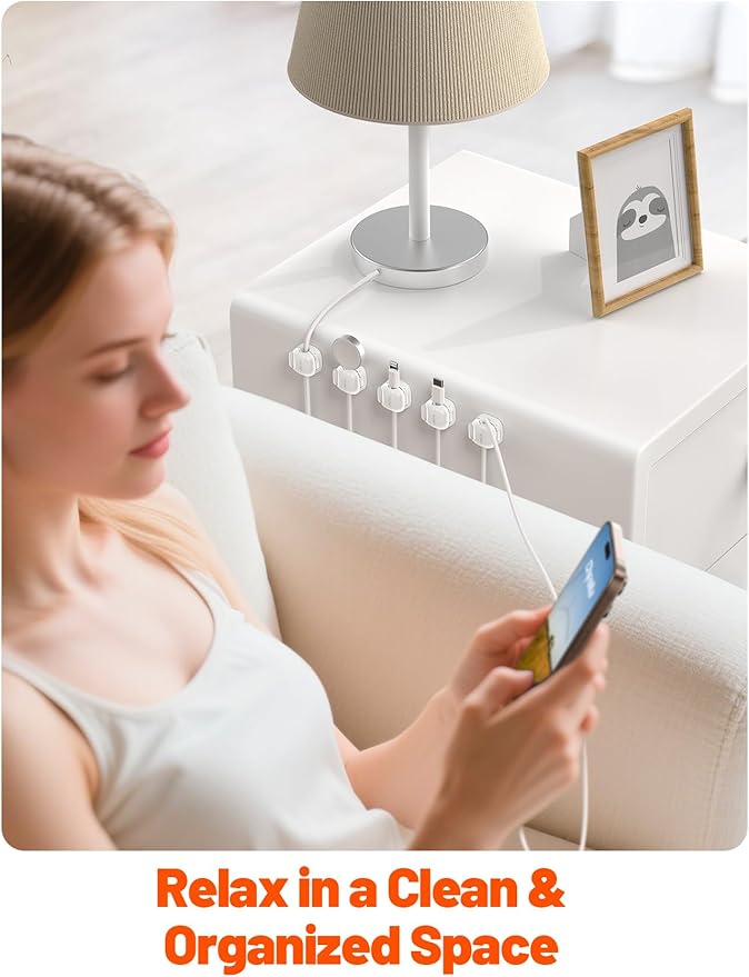 Cable Clips,8 Pack Cord Holder Cord Organizer [1s Lock & Strongest Adhesive] Spring Cord Clips Phone Charger Wire Desk Cable Management Nightstand Home Office School Decor Women Desk Accessories White