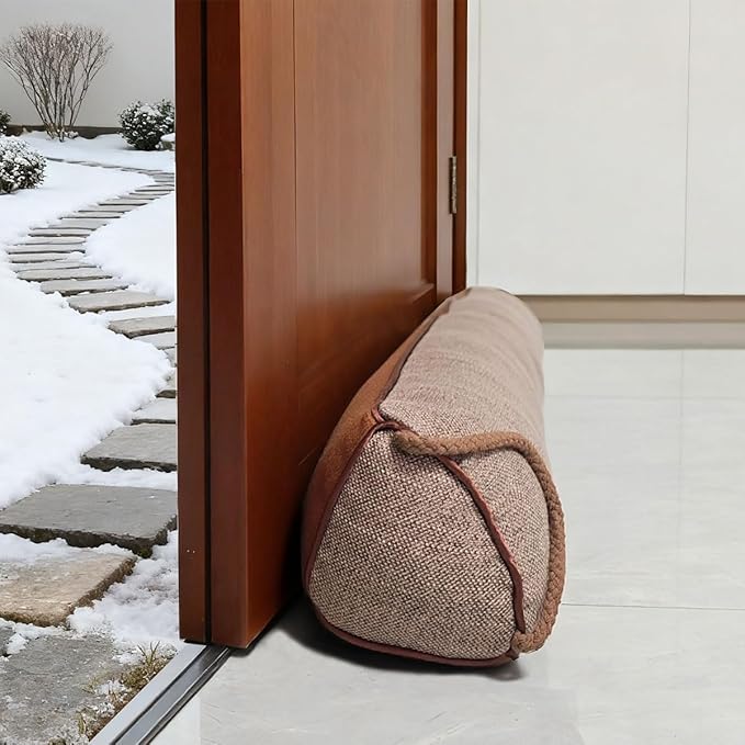 38 Inch Under Door Draft Stopper, Blocks Hot Cold Air and Wind from Door and Window Bottom, Weather Seal, Reduces Noise and Light, Triangular, Coffee