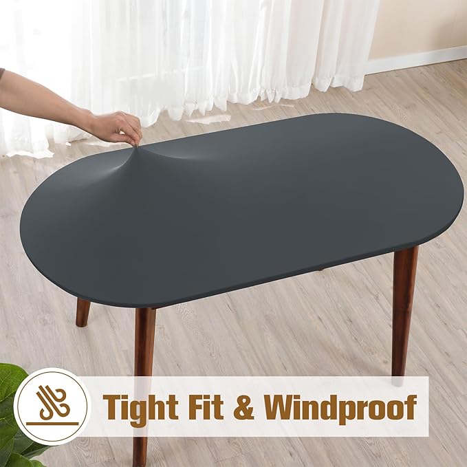 NEWISHER Fitted Oval Tablecloth 48 x 68 Inch Elastic Table Cloth, Stretch Spandex Table Cover Grey Washable Polyester Top Cap Cover for Dining Picnic Camping Indoor and Outdoor