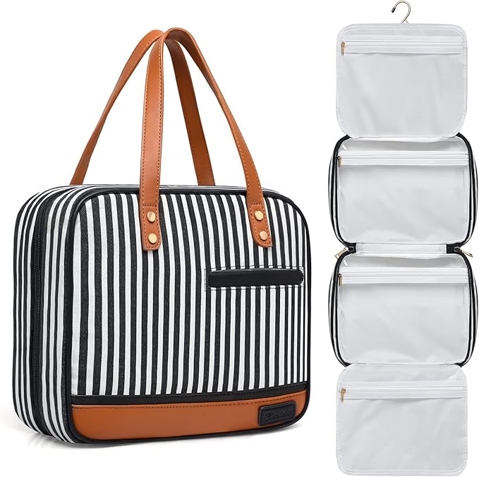 Bosidu Hanging Travel Toiletry Bag, Large Capacity Cosmetic Travel Toiletry Organizer for Women with 4 Compartments & 1 Sturdy Hook, Perfect for Travel/Daily Use/Christmas