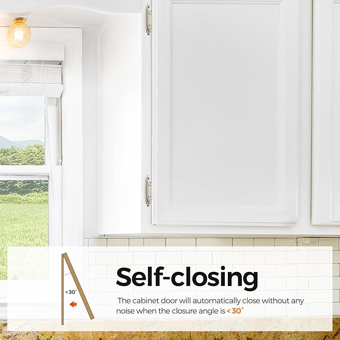 10 Pack 5 Pair Brushed Nickel Cabinet Hinges - 1/2 Inch Overlay Semi-Concealed Self Closing Hinges With Door Bumper - Silver Face Mount Kitchen Hardware