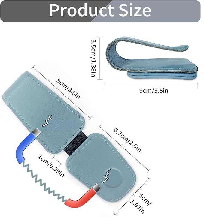 Sunglasses Holder for Car Visor, Leather Magnetic Sunglass Holder for Car with Clip, Blue