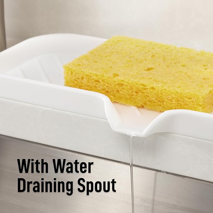 Zulay Kitchen Large Silicone Sponge Holder (12x4) – Flexible Sink Organizer Tray for Kitchen & Bathroom – Multipurpose Soap Dish for Sponges, Makeup, Trinkets & More (White)