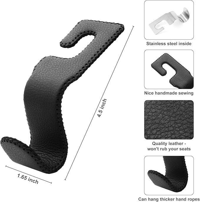 U-Shaped Car Leather Hooks – Car Purse Holder, Headrest Hooks for Car, Back Seat Organizer - Elevate Your Travel Experience!(Black)