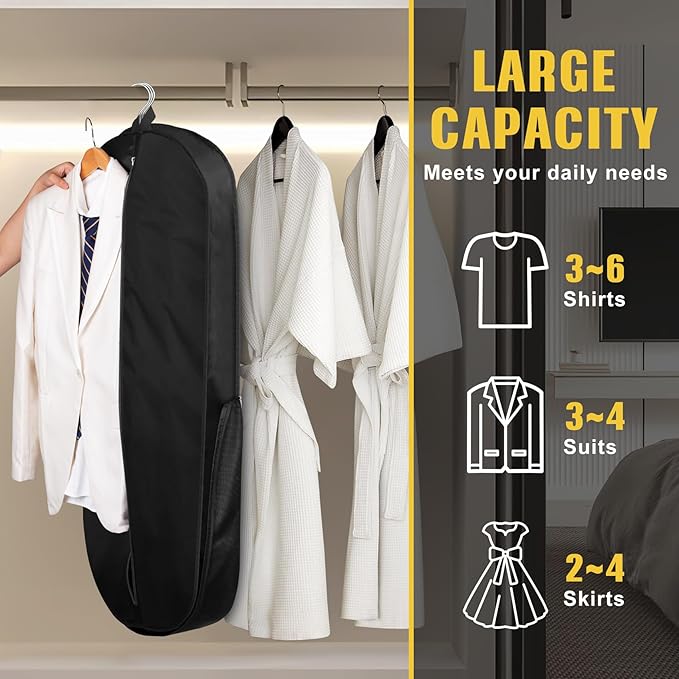SLEEPING LAMB Heavy Duty Garment Bag for Travel, 43'' Waterproof Suit Bag for Men Travel and Foldable Carry On Garment Bag for Hanging Clothes with Large Pocket in Business Trip, Black