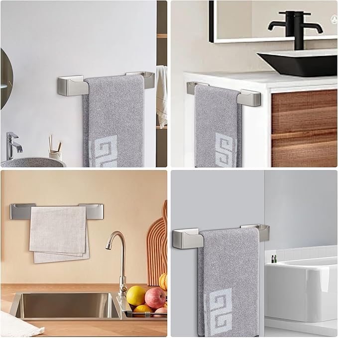 NearMoon Self Adhesive Hand Towel Holder/Towel Ring, Stainless Steel Hand Towel Bar Rustproof Stick on Wall-Towel Rack for Bathroom/Kitchen, Square Sticky and Wall Mounted (14 Inch, Brushed Nickel)