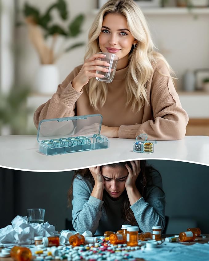 Daviky Weekly Pill Organizer 2 Times a Day, 7-Day AM PM Medicine Case, Travel-Friendly Pill Box for Fish Oils, Vitamins & Supplements