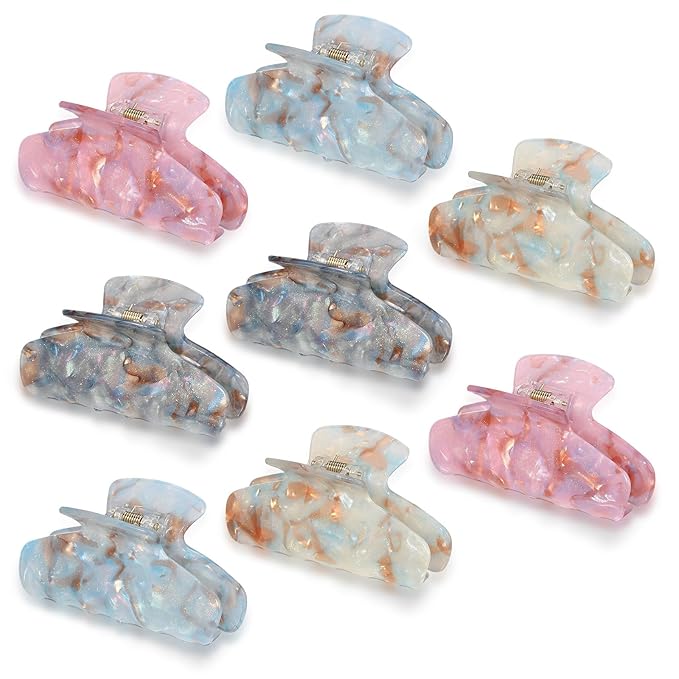 8 Pcs Large Acrylic Hair Claw Clips for Women Cute Non-slip Strong Hold Jaw Clamps Accessories for Thick Thin Hair (Bright Color)