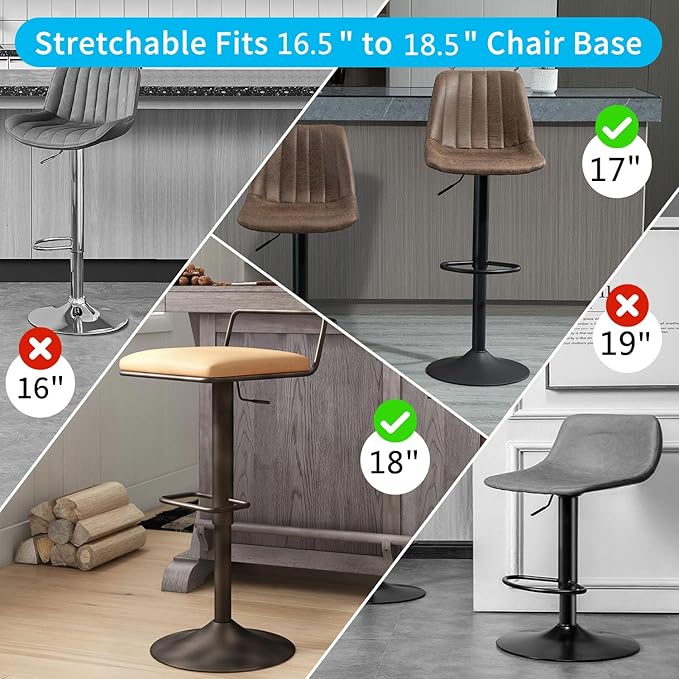 4 Pack Bar Stools Leg Protectors Ring, Non Slip Silicone Chair Leg Floor Protector, Pads Bottom Protect Wooden Floor No Scratches No Noise Anti-Slip, Stretchable Fits 16.5" to 18.5" Chair Base, Black