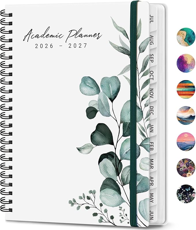 Academic Planner 2026-2027, Weekly and Monthly Calendar Book, July 2026 – June 2027, Hardcover Planner with Tabs, Perfect for Teachers, Students, Women & Men, A4 (8.5" x 11") - Leaf