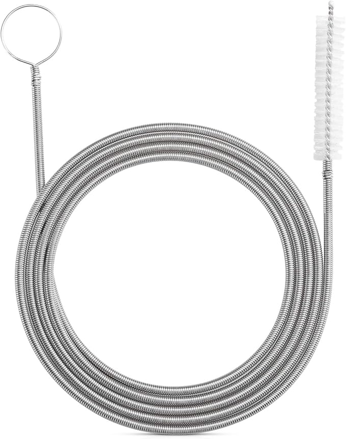 RayTour Extra-Thick Drain Brush with Stronger Spring 61-Inch Stainless Steel and Nylon Pipe Cleaner for Flexible, Curved & Slim Holes, Stronger Spring Version